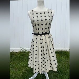 eva franco dress size 2 white with black polka dot & belt EUC Anthropologie